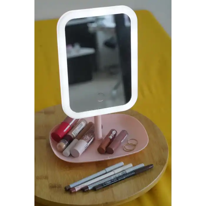 Led Işıklı Kare Makyaj Aynası Şarj edilebilir 3 Farklı Renk