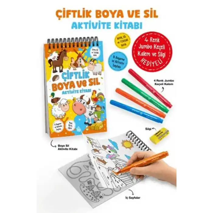 Çiftlik - Boya ve Sil Aktivite Kitabı / 3 Yaş +