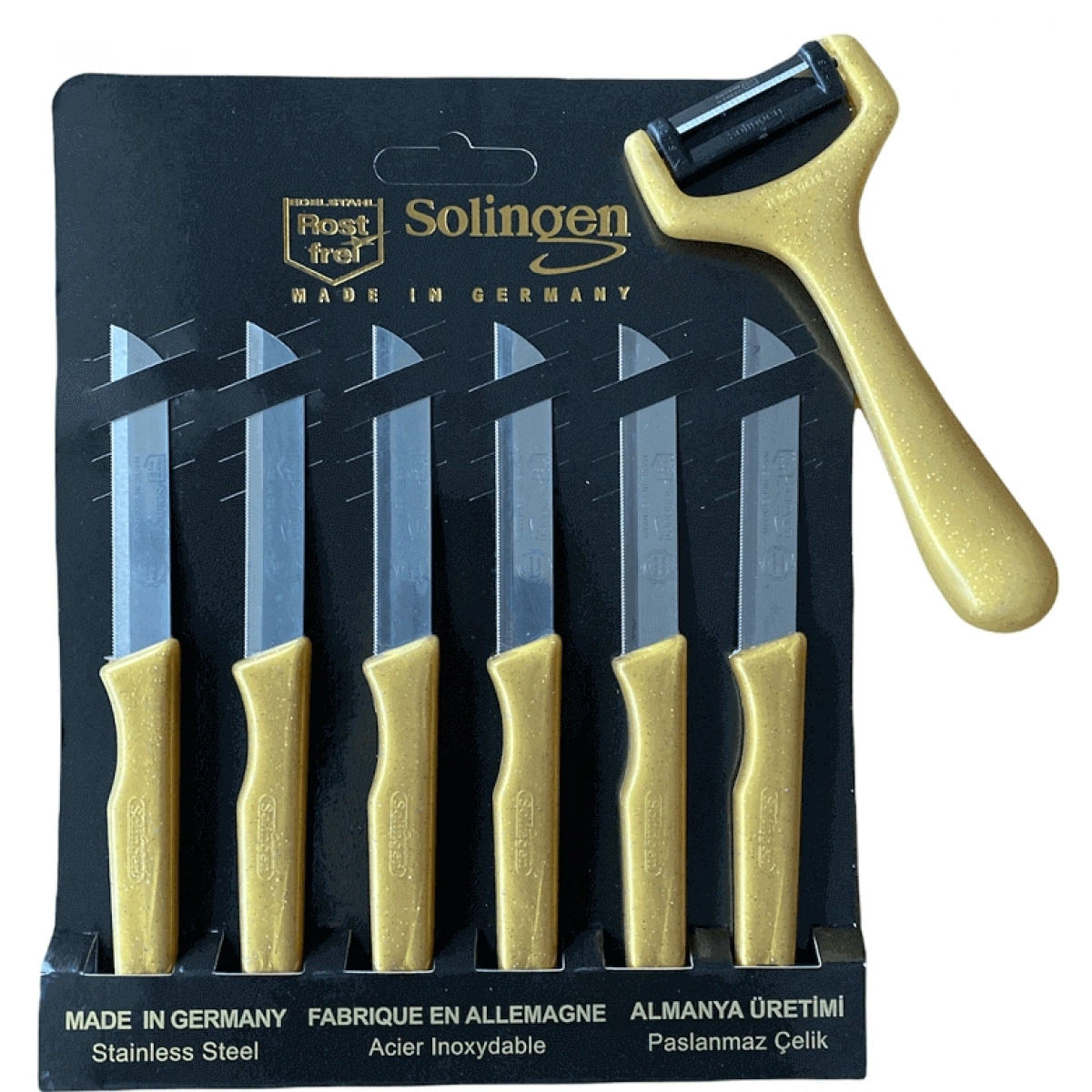 Solingen Tırtıklı Meyve Bıçağı ve Sapan Soyacak Gold