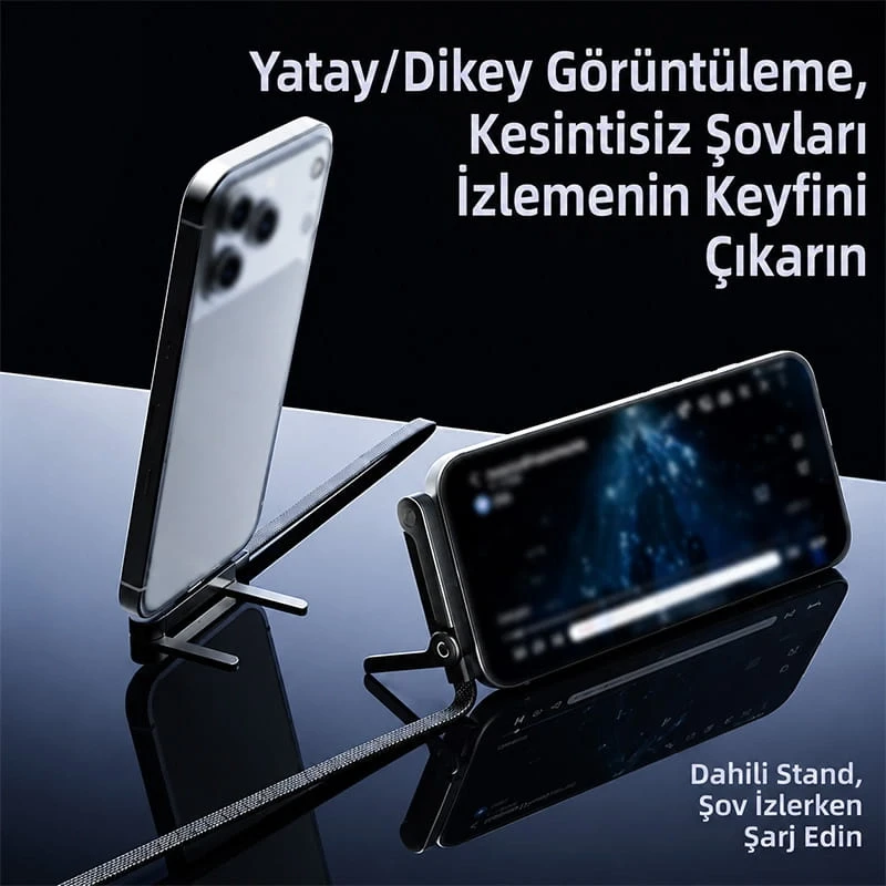1.5mt 240W Ultra Hızlı Type-C Şarj Data Kablosu Katlanabilir Standlı Ergonomik Tasarım Örgülü