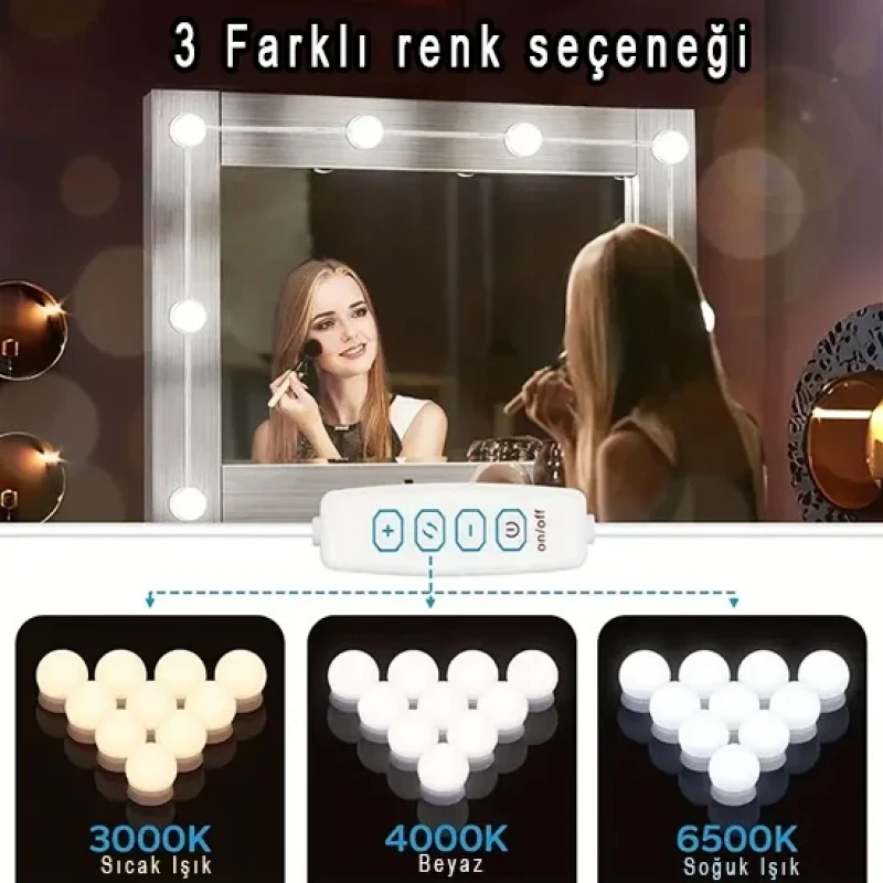 10 Lu Holywood Işıklı Kulis Stüdyo Makyaj Lambası