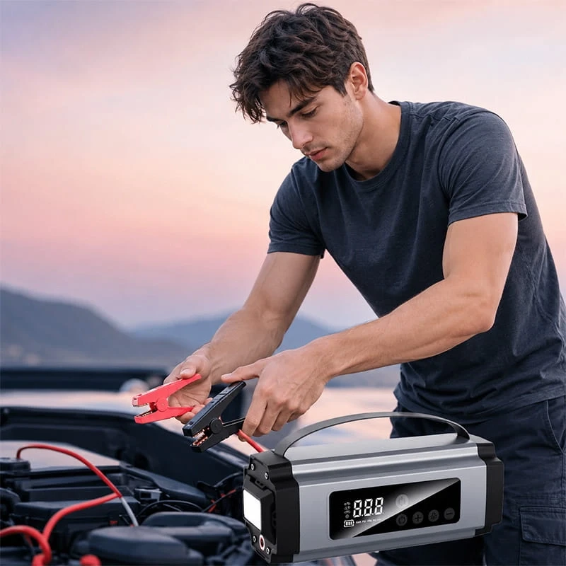 16.000 Mah Premium Hava Kompresörü Akü Takviye Cihazı Hızlı Şişirme El Feneri Akım Korumalı Taşınabilir Powerbank