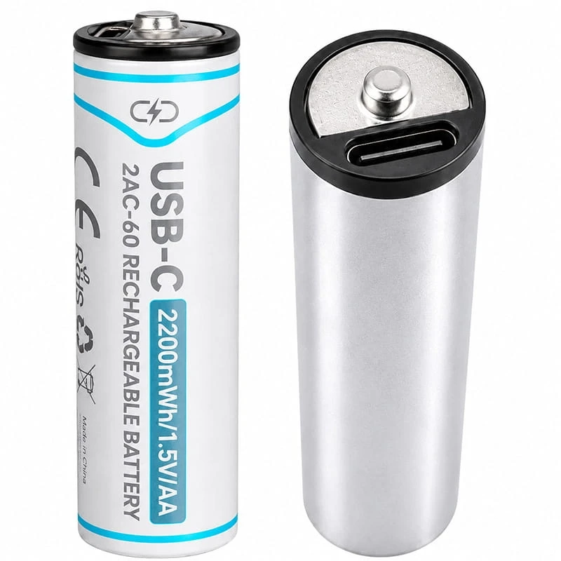 2 Adet AA USB Type C Şarj Edilebilir Lityum İyon Pil 1.5V 2200 mWh Kapasite Şarjlı Pil