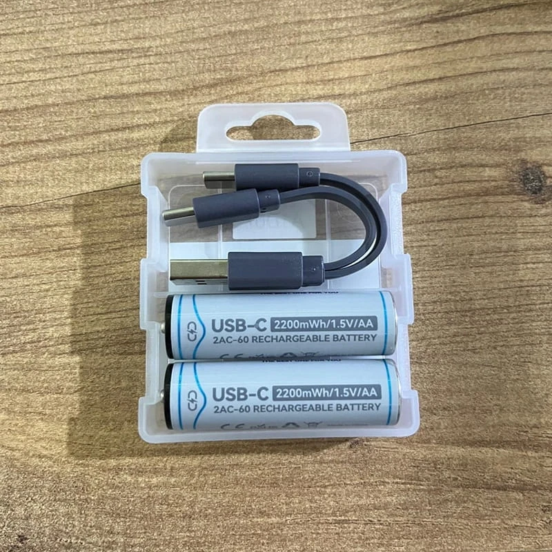 2 Adet AA USB Type C Şarj Edilebilir Lityum İyon Pil 1.5V 2200 mWh Kapasite Şarjlı Pil