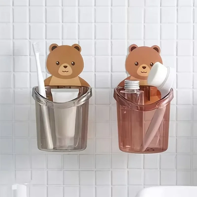 2 Adet Ayı Figürlü Diş Fırçalık Organizer ve Askılık