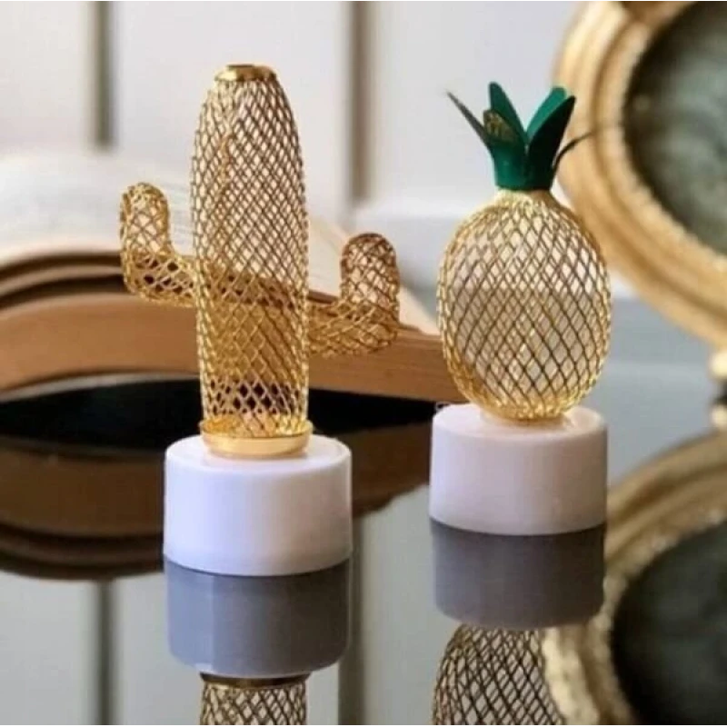 2 Li Metal Ananas ve Kaktüs Mini Gece Lambası