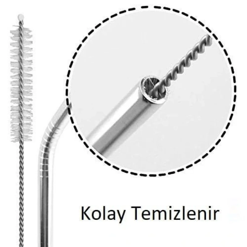 2 Li Paslanmaz Çelik Pipet ve Temizleme Fırçası
