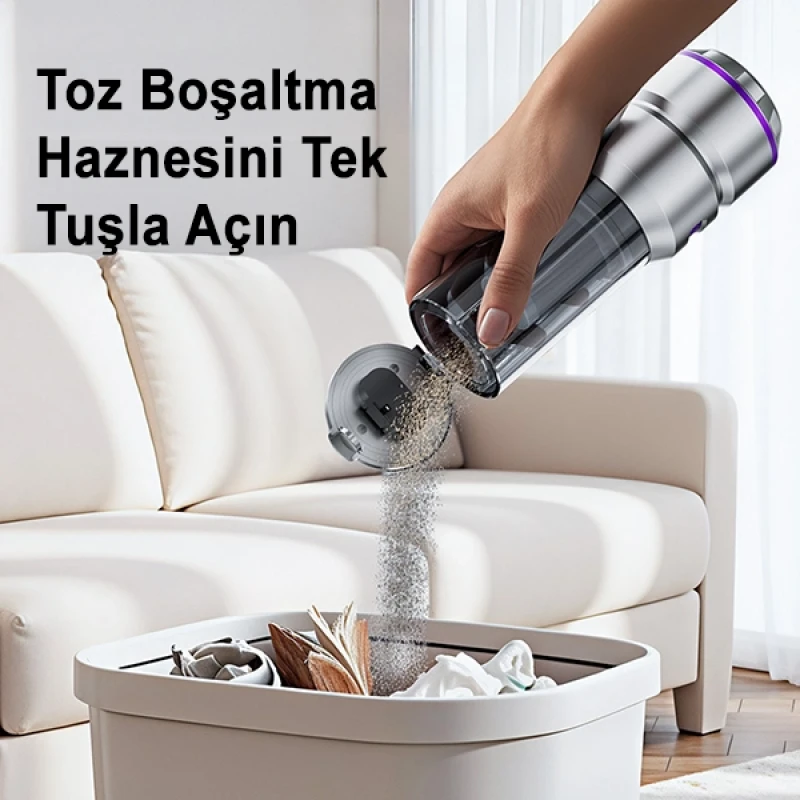 20.000 PA 3 Kademeli Çantalı 16 Parça Profesyonel Ultra Çekim Güçlü Dijital Ekranlı Şarjlı Araç Süpürgesi