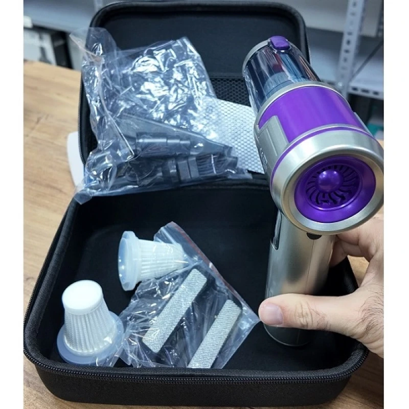 20.000 PA 3 Kademeli Çantalı 16 Parça Profesyonel Ultra Çekim Güçlü Dijital Ekranlı Şarjlı Araç Süpürgesi