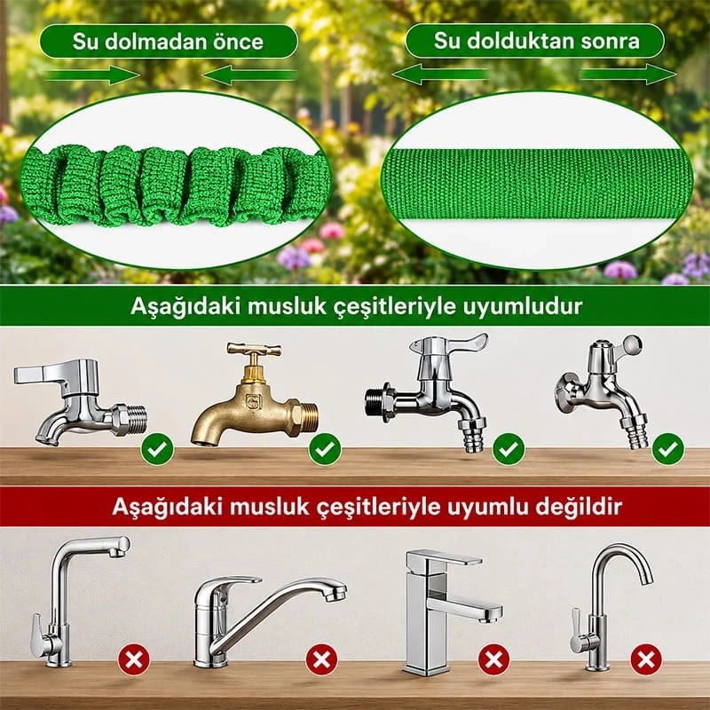 20 Metre Uzayan Tabancalı Hortum Magic Hose Bahçe Hortumu Sulama Hortumu