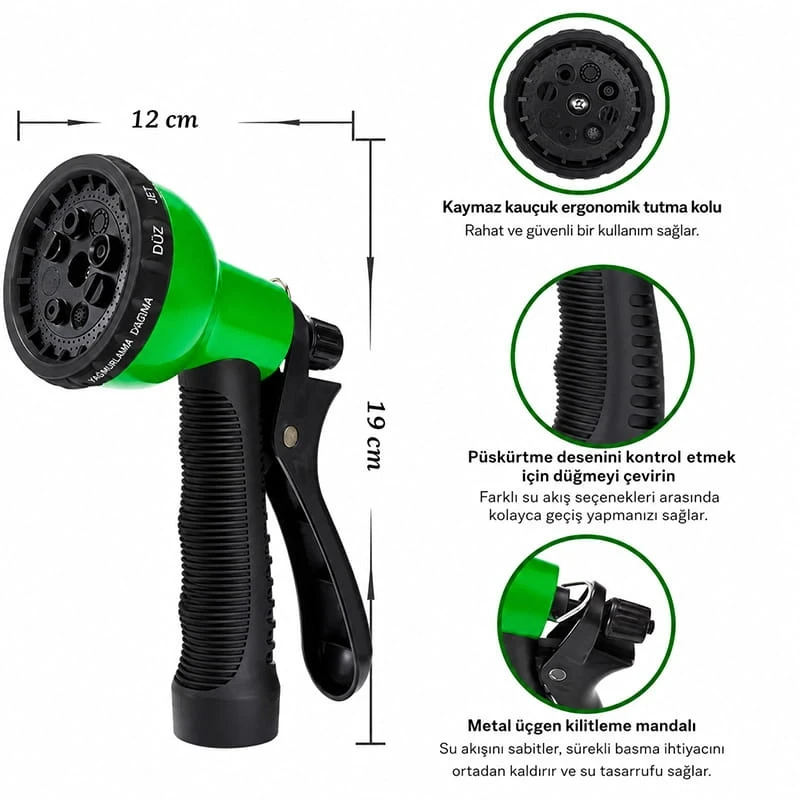 20 Metre Uzayan Tabancalı Hortum Magic Hose Bahçe Hortumu Sulama Hortumu