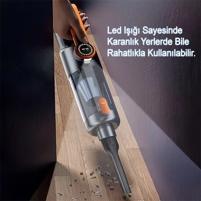 22000PA Taşınabilir Kablosuz Araç Süpürgesi Usb Şarjlı Led Işıklı Ev Toz ve Evcil Hayvan Tüyleri İçin Uygun