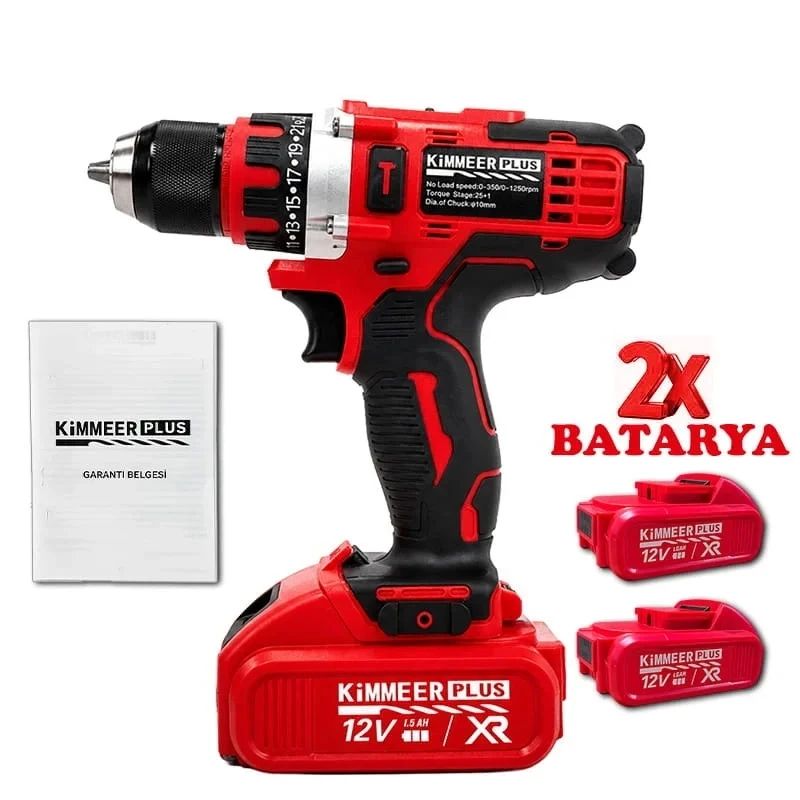 24 Parça Şarjlı Matkap 12v Çelik Mandrenli Çift Akülü Vidalama Matkap Seti