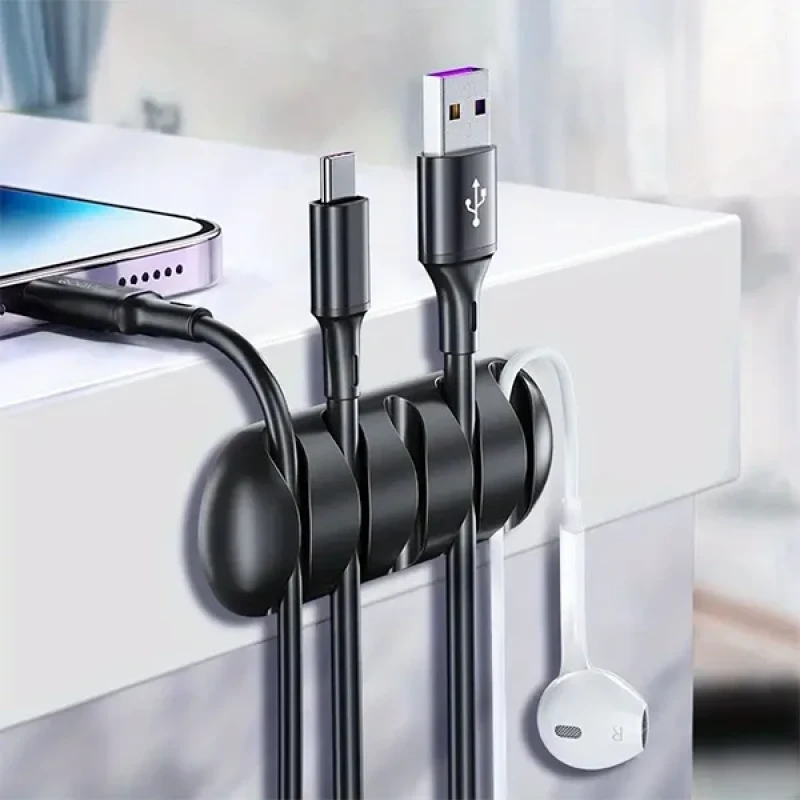 3 Adet 5 Kanallı Siyah Kablo Tutucu Masaüstü Kablo Düzenleyici