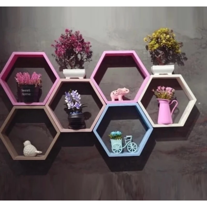 3 Adet Altıgen Dekoratif Duvar Rafı