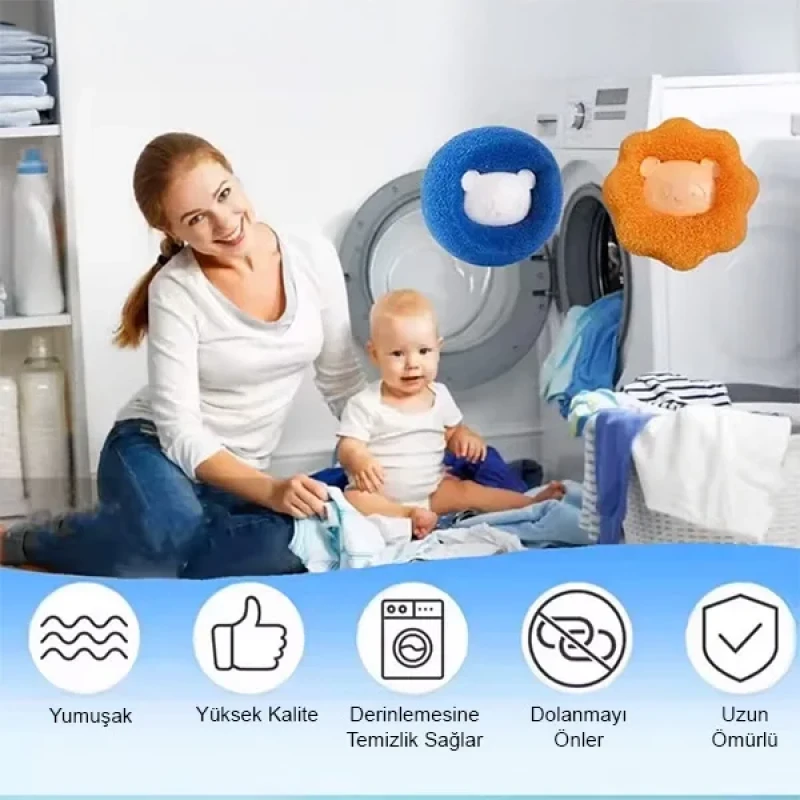 3 Adet Çamaşır Makinesi Kıl ve Tüy Toplama Topu