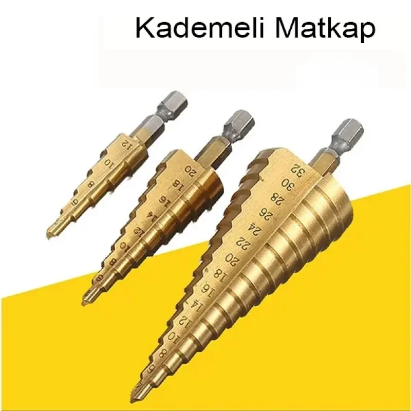 3 Lü Paslanmaz Matkap Ucu Kademeli Sac Delme Aparatı