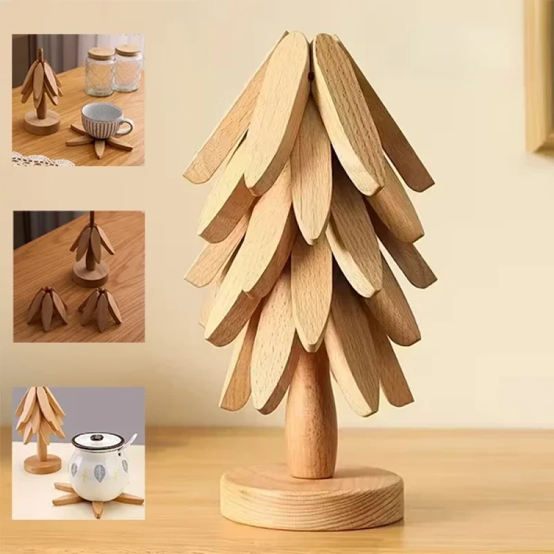 4 Lü Standlı Katlanır Bambu Nihale Pratik Ahşap Nihale Tencere Altlığı