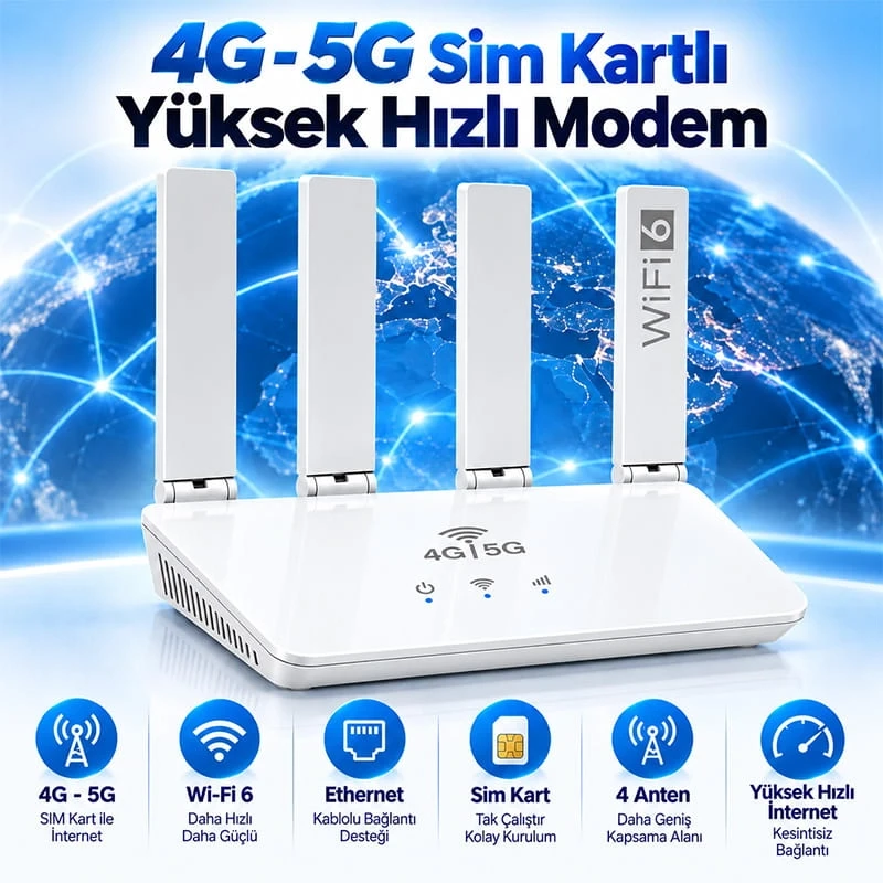 4G 5G SIM Kartlı WiFi 6 Router Modem 300 Mbps 2.4 GHz Kablosuz İnternet Dağıtıcı Taşınabilir Modem