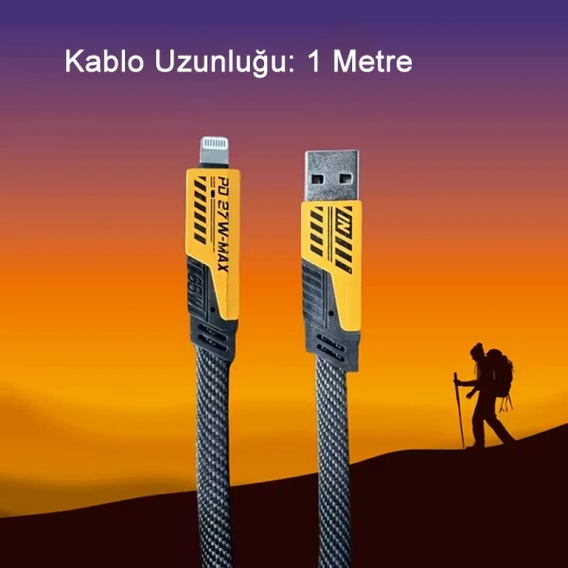 4in1 PD 65 Watt Type-C/27 Watt Halat Örgü Kırılmaz Uç 1 Metre Hızlı Şarj ve Data Kablosu