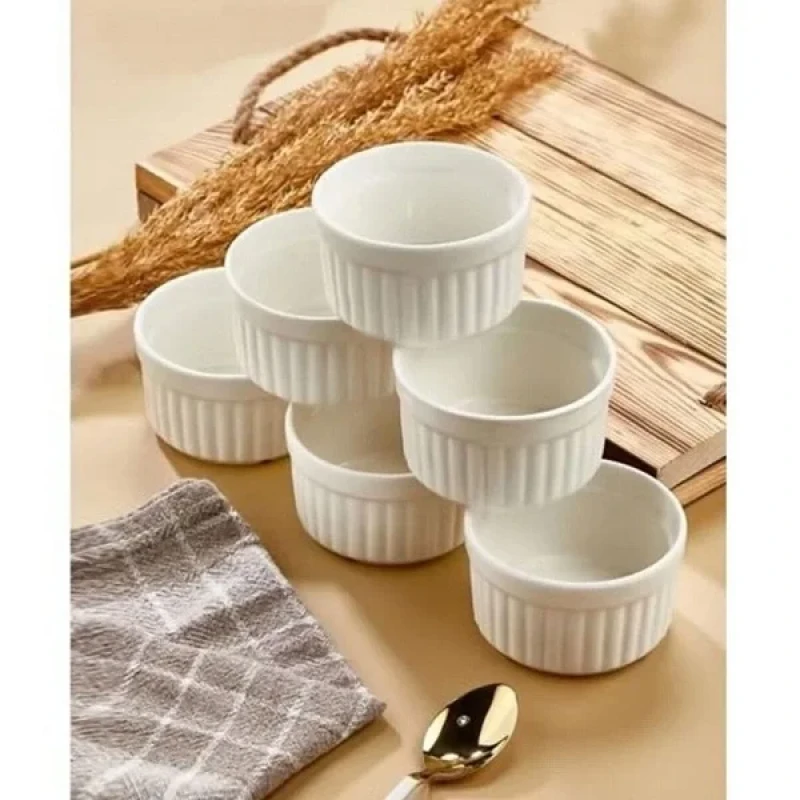 6 Lı Krem Renk Sufle Fırın Kabı