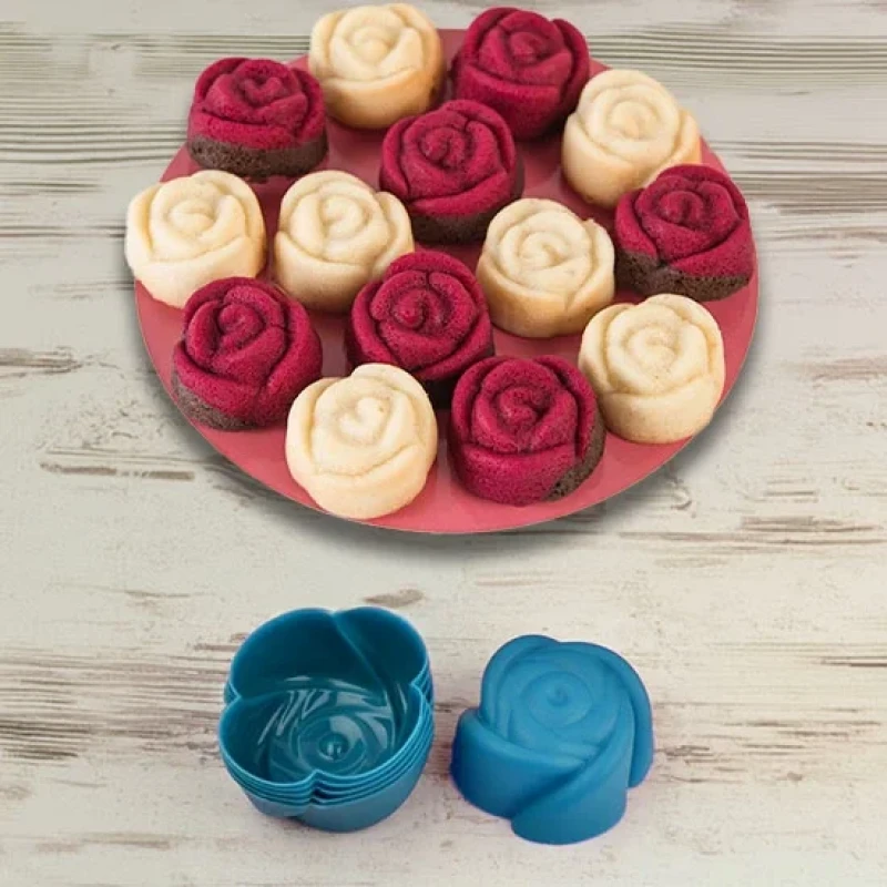 6 Lı Mini Silikon Gül Muffin Kek Kalıbı