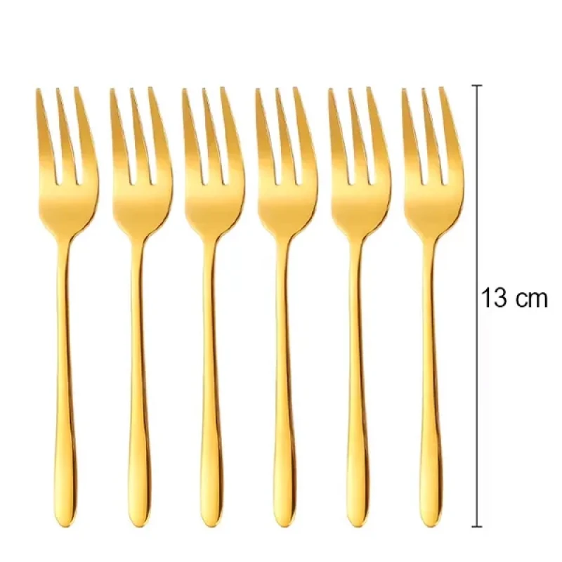 6 Lı Parlak Gold Tatlı Çatalı Seti