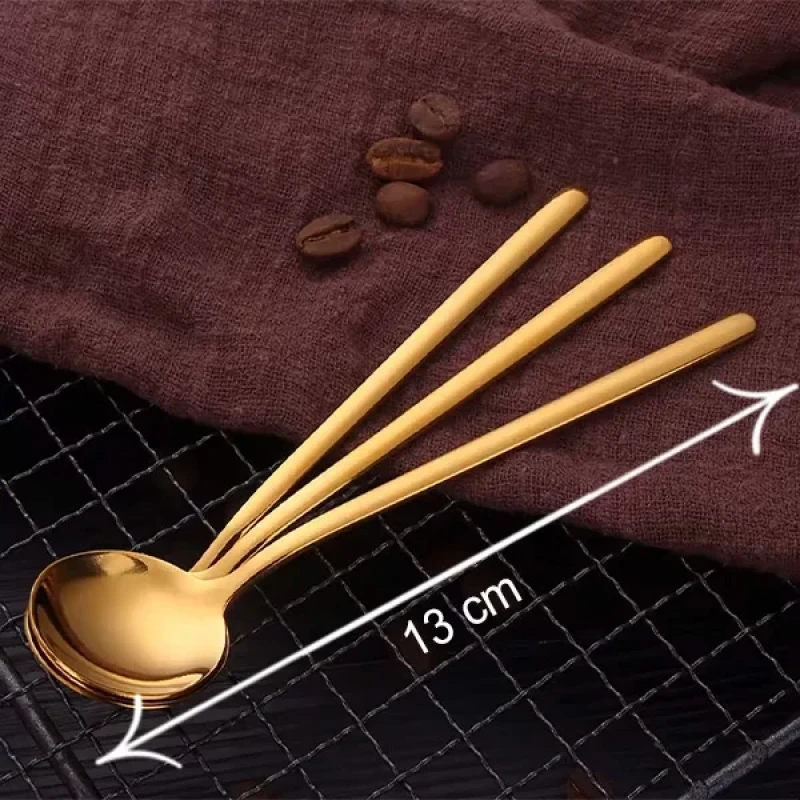 6 Lı Parlak Gold Tatlı Kaşığı Seti