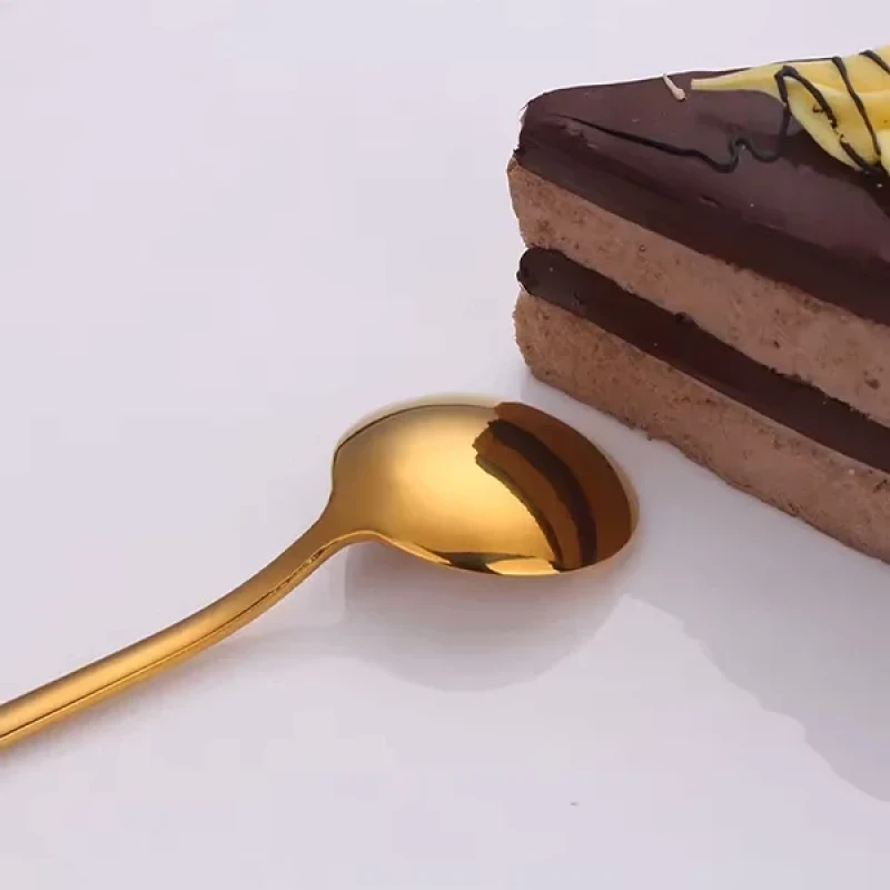 6 Lı Parlak Gold Tatlı Kaşığı Seti