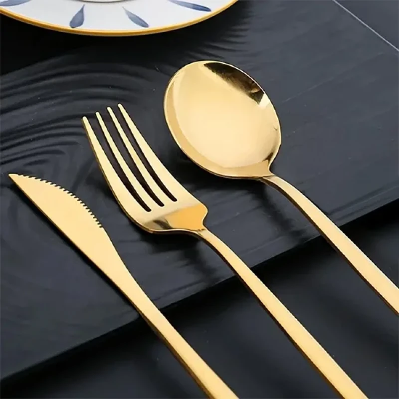 6 Parça Parlak Gold Çatal Kaşık Bıçak Seti