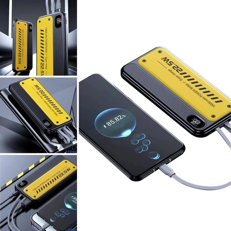 10000 Mah 22.5W Hızlı Şarj Özellikli Aynı Anda 4 Cihazı Şarj Edebilen Kendinden Kablolu Powerbank