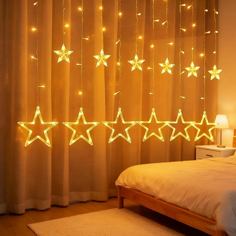 12 Sarkıtlı 120 Led Kumandalı Perde Led Yıldız Figürlü Perde Işık Sarkıt Led