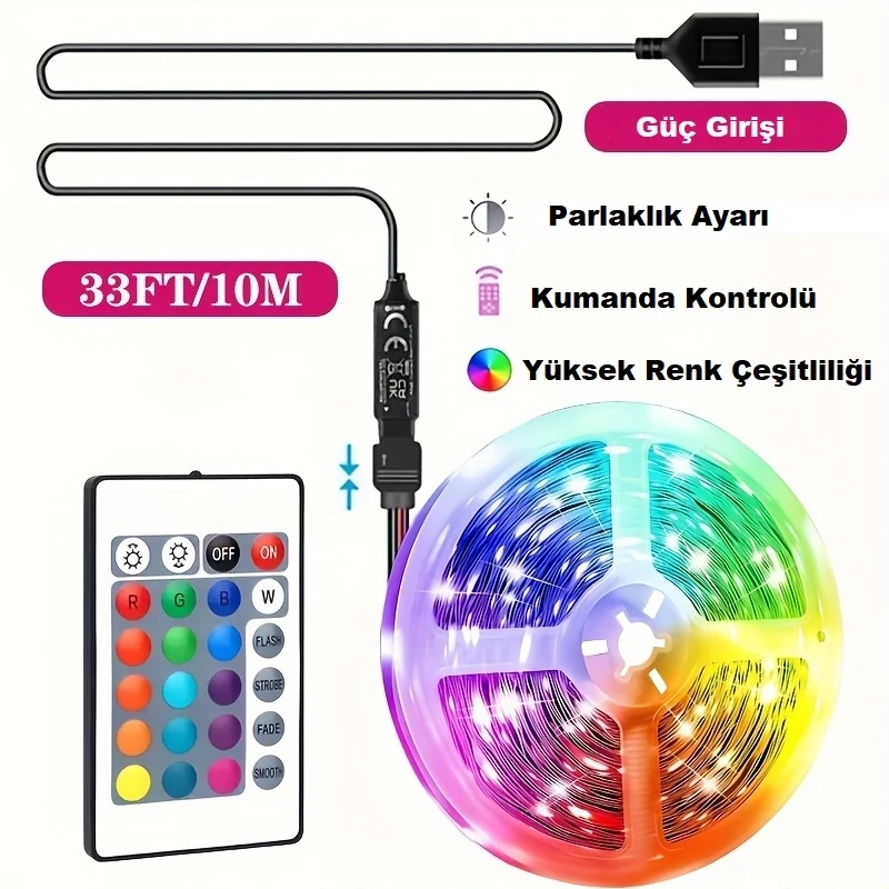10 Metre Kumandalı Usb Led Işık Bluetooth Telefon Bağlantılı Çok Modlu Dekoratif Ortam Aydınlatması
