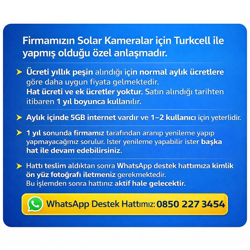 Turkcell Yıllık Abonelikli 60 GB Aylık 5GB 12 Aylık Data Hat Güvenlik Kameraları İçin 4.5G Data Hat