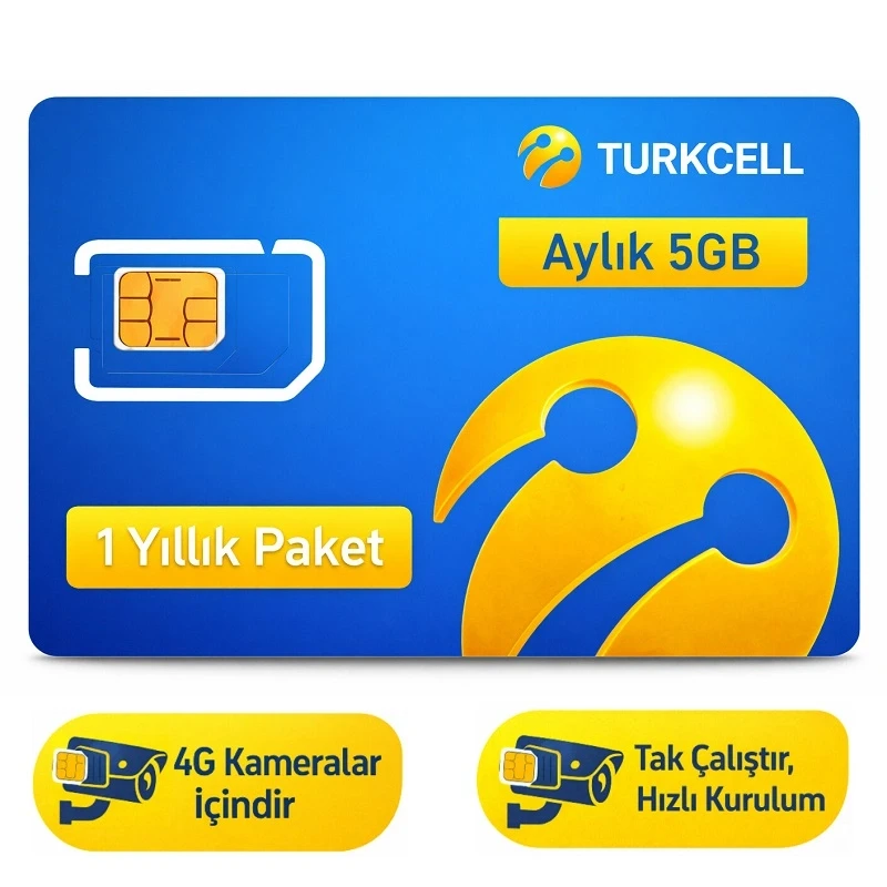 Turkcell Yıllık Abonelikli 60 GB Aylık 5GB 12 Aylık Data Hat Güvenlik Kameraları İçin 4.5G Data Hat