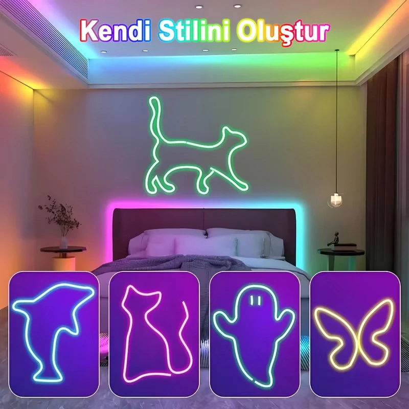 3 Metre Neon Led Işık Kumandalı Esnek Dekoratif Ortam ve Oda Aydınlatması