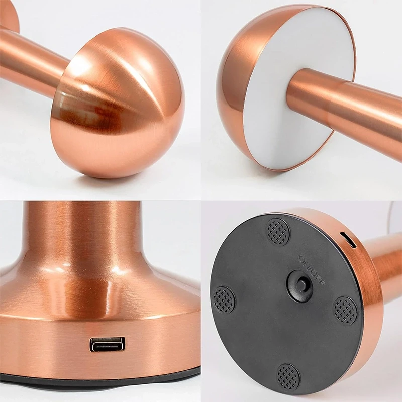 Mantar Masa Lambası Dokunmatik Işık Seviyesi Ayarlı Şarjlı Masa Lambası Bronz