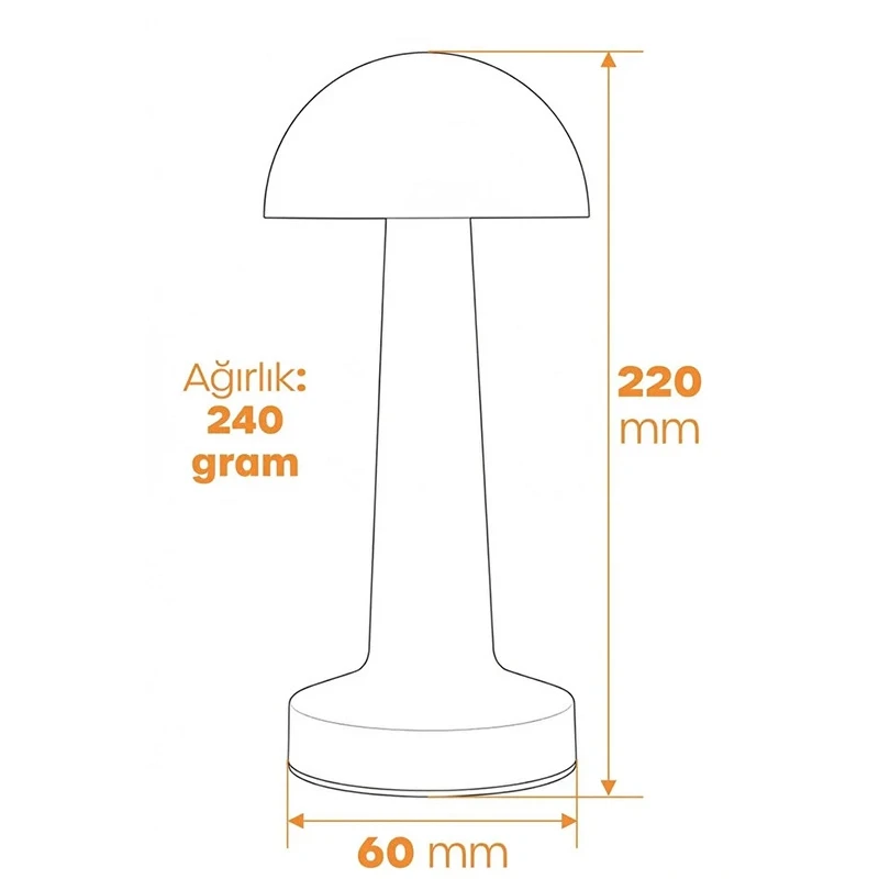 Mantar Masa Lambası Dokunmatik Işık Seviyesi Ayarlı Şarjlı Masa Lambası Bronz