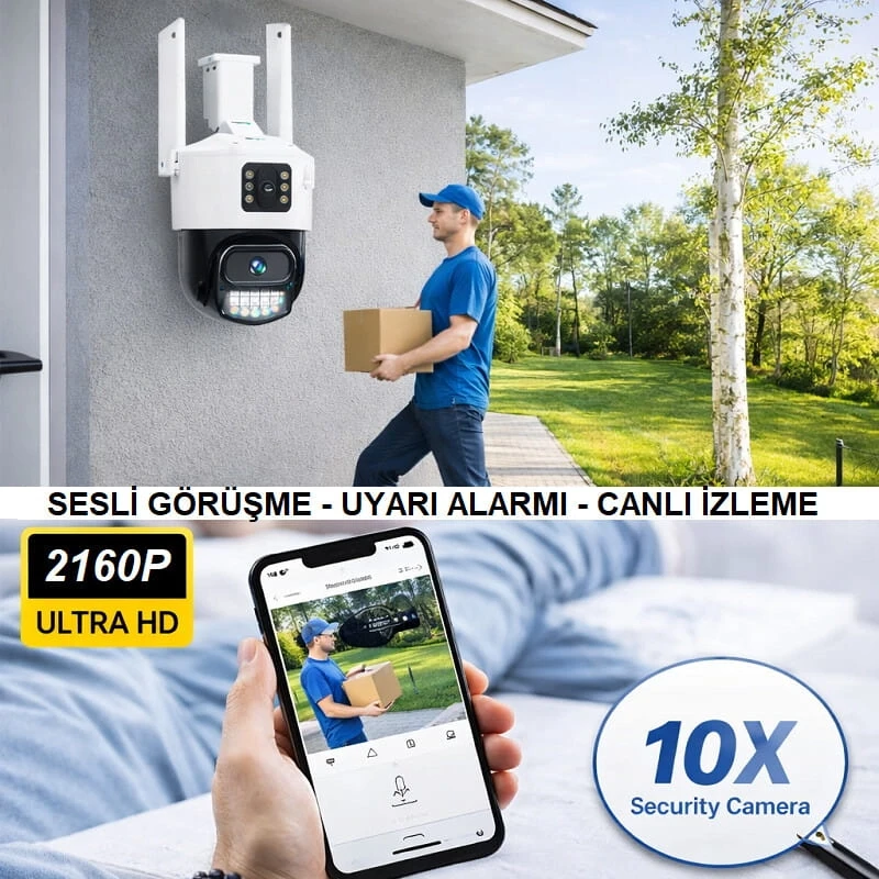 O-Kam 6015 Yeni Wifi Özellikli 360 Dönebilen Ultra HD Çift Lens Sirenli Güvenlik Kamerası Renkli Gece Görüşlü Su Geçirmez