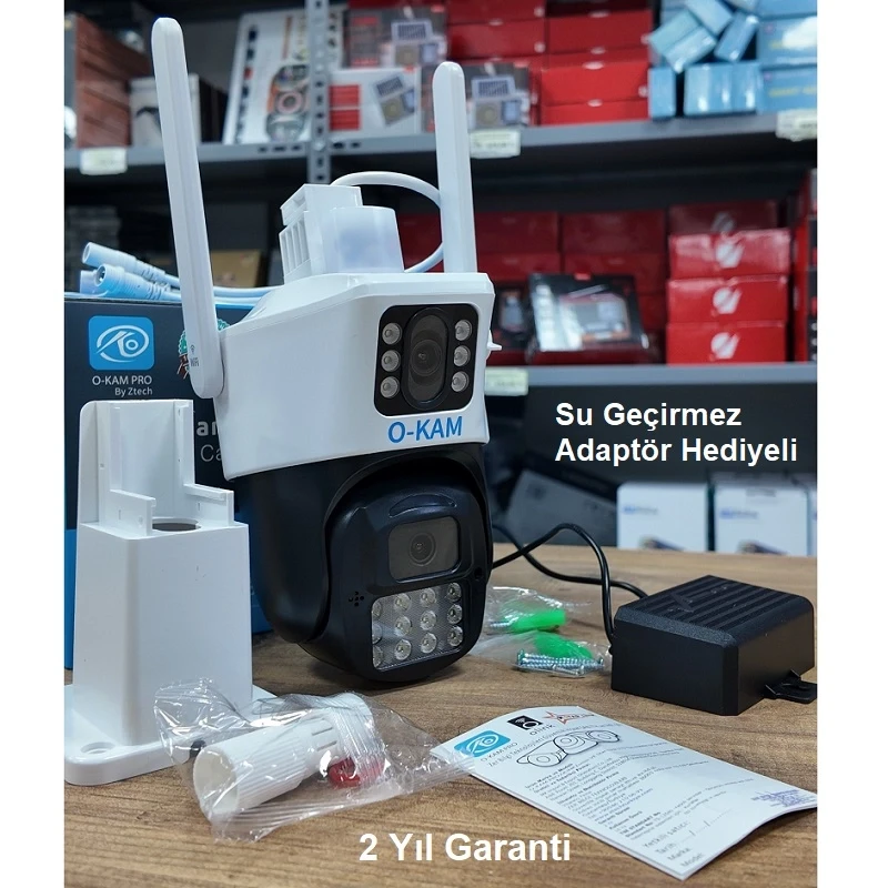 O-Kam 6015 Yeni Wifi Özellikli 360 Dönebilen Ultra HD Çift Lens Sirenli Güvenlik Kamerası Renkli Gece Görüşlü Su Geçirmez