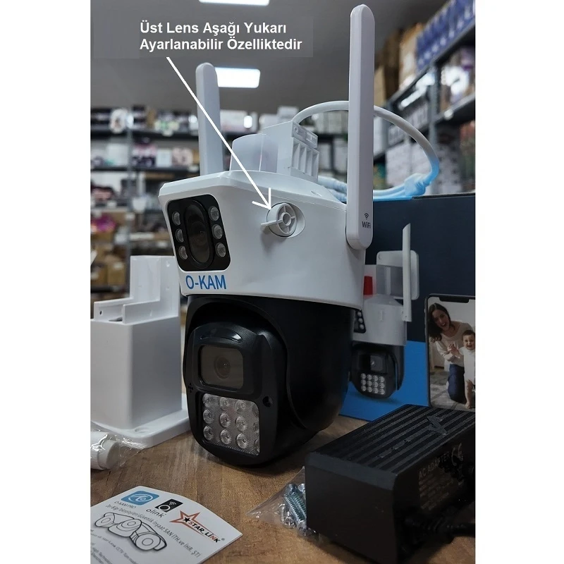 O-Kam 6015 Yeni Wifi Özellikli 360 Dönebilen Ultra HD Çift Lens Sirenli Güvenlik Kamerası Renkli Gece Görüşlü Su Geçirmez