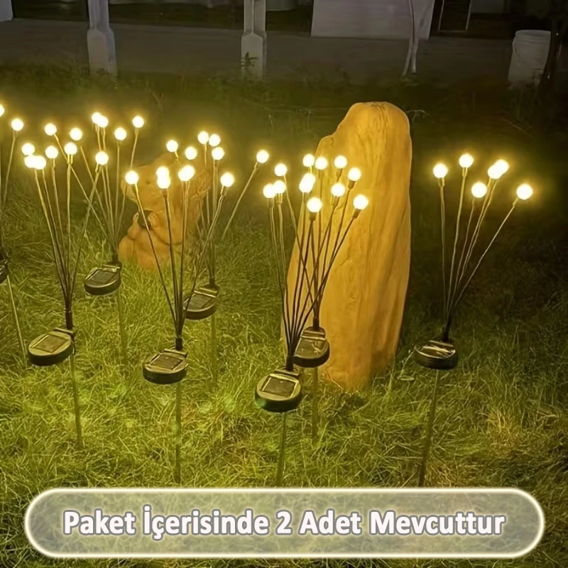 2 Adet Solar 10 Ledli Güneş Enerjili Ateş Böceği Bahçe Lambası Çiçek Lamba