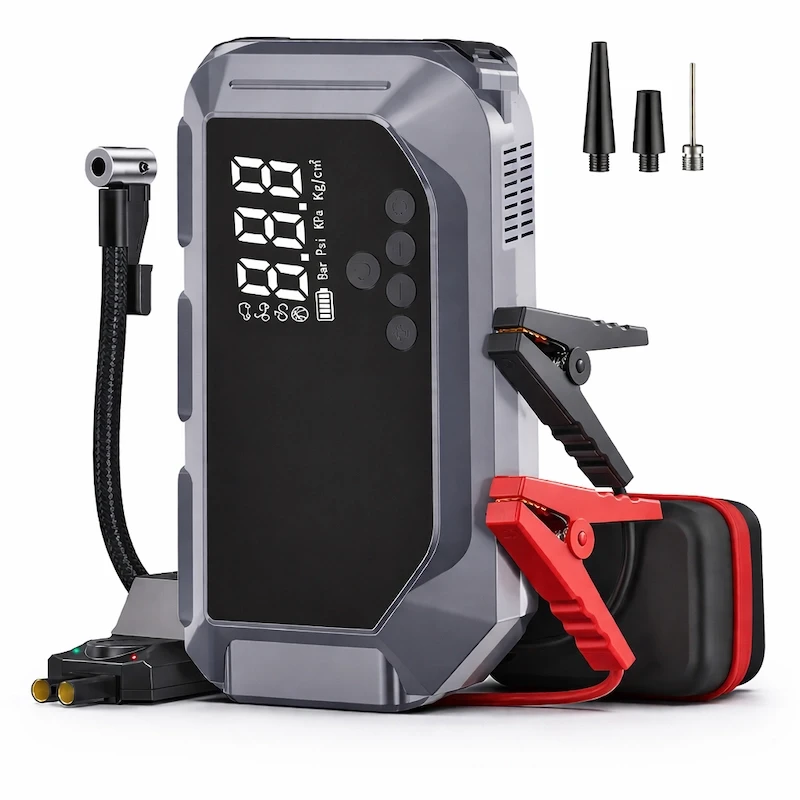 16.000 Mah Hava Kompresörlü Akü Takviye Cihazı Hızlı Şişirme El Feneri Akım Korumalı Taşınabilir Powerbank