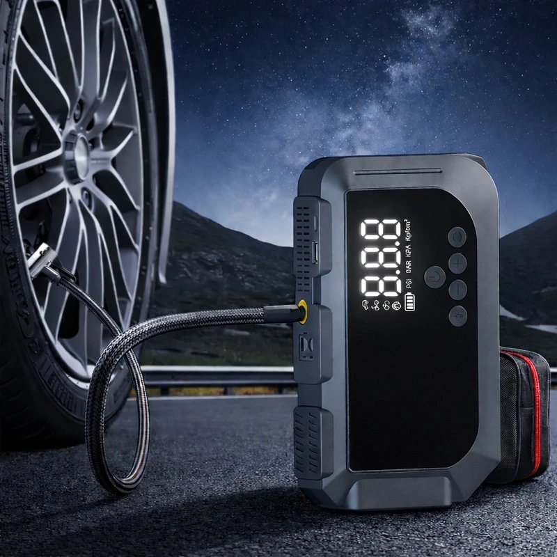 16.000 Mah Hava Kompresörlü Akü Takviye Cihazı Hızlı Şişirme El Feneri Akım Korumalı Taşınabilir Powerbank