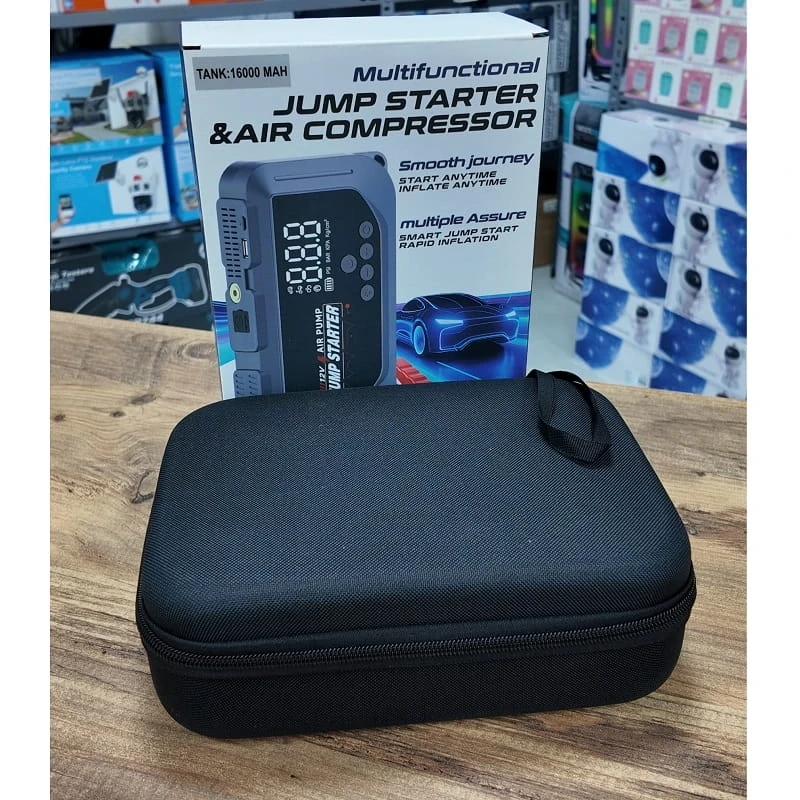 16.000 Mah Hava Kompresörlü Akü Takviye Cihazı Hızlı Şişirme El Feneri Akım Korumalı Taşınabilir Powerbank