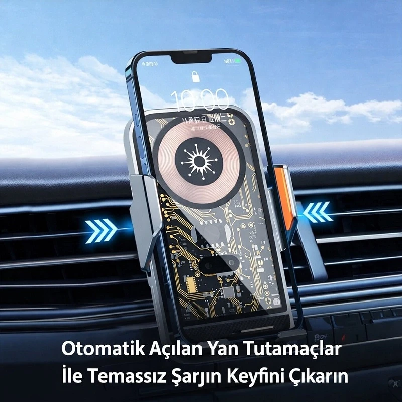 C11 Kablosuz 15w Hızlı Şarj Aleti ve Araç Telefon Tutucu 360 Derece Ayarlanabilir Otomatik Tutuş Özelliği