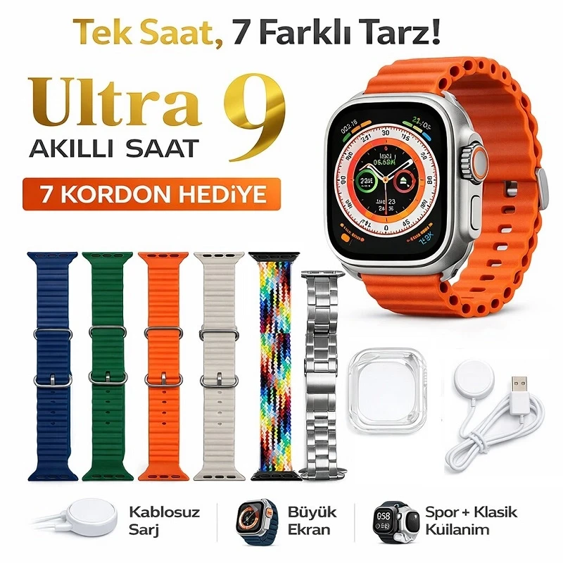Ultra 9 Model 7 Kordonlu Akıllı Saat Nabız Adımsayar Bluetooth Bağlantılı Smart Watch