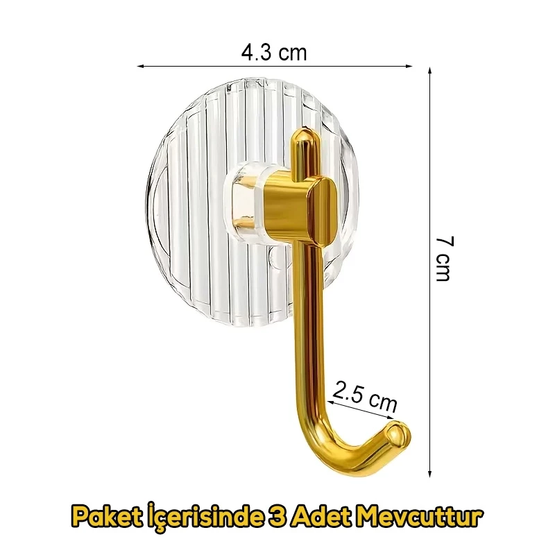 3 Adet Kristal Gold Güçlü Yapışkanlı Duvar Askısı Vida Gerektirmez Yüksek Ağırlığa Dayanıklı
