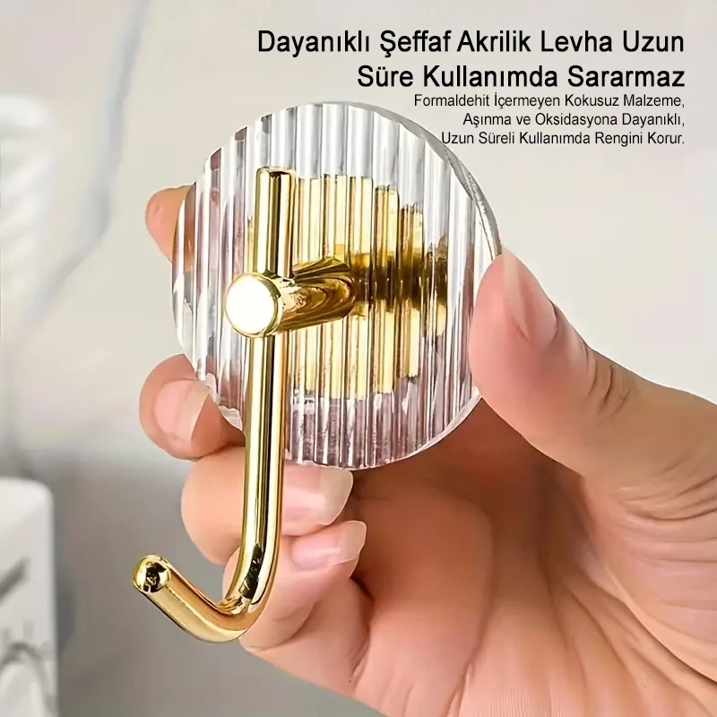 3 Adet Kristal Gold Güçlü Yapışkanlı Duvar Askısı Vida Gerektirmez Yüksek Ağırlığa Dayanıklı