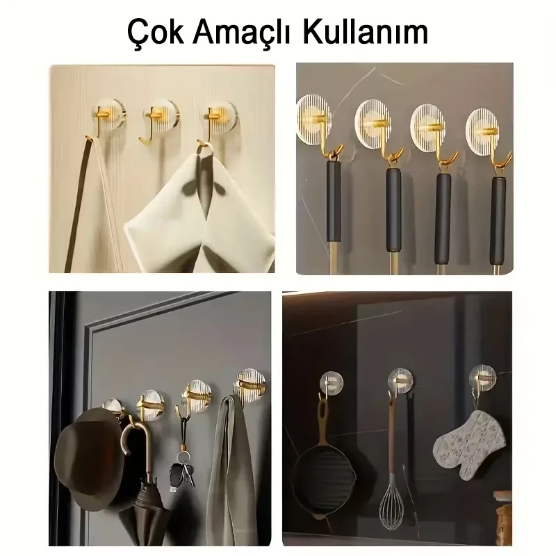 3 Adet Kristal Gold Güçlü Yapışkanlı Duvar Askısı Vida Gerektirmez Yüksek Ağırlığa Dayanıklı